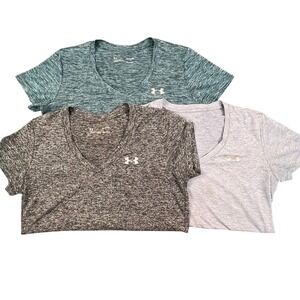 Under Armour HeatGear V Neck T Shirt Womens‎ Small Lot of 3 Gray Black Green